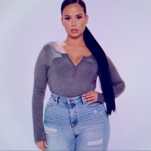 Fashion Nova Long Sleeve Henley Tee - Navy 2X